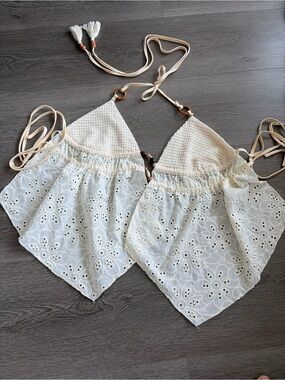 Romwe backless Cream Eyelet Cropped Halter Top festival